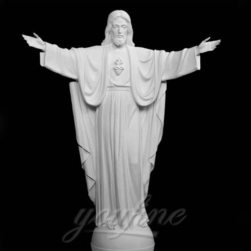 Home Interior Decorative White Marble Jesus Statue with Open Hand