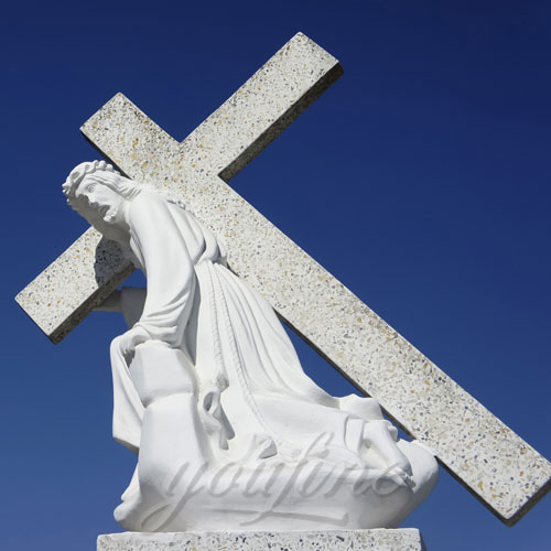 White Marble Jesus Statue with Cross on Back for Sale