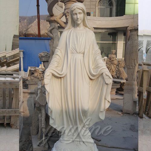 With Hand Open Outdoor White Marble Virgin Mary Statue for Hot Sale