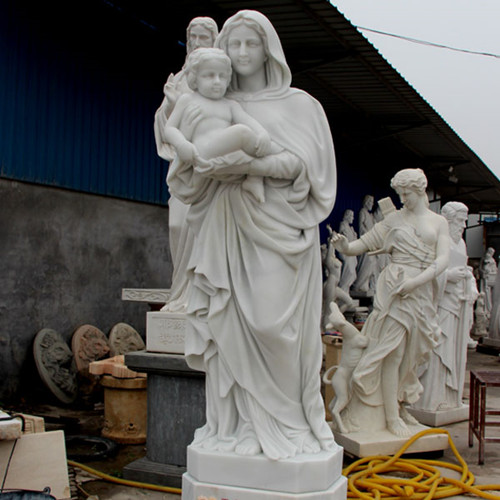 Life Size White Marble Virgin Mary Hoilding Baby Jesus Statue for sale CHS-730