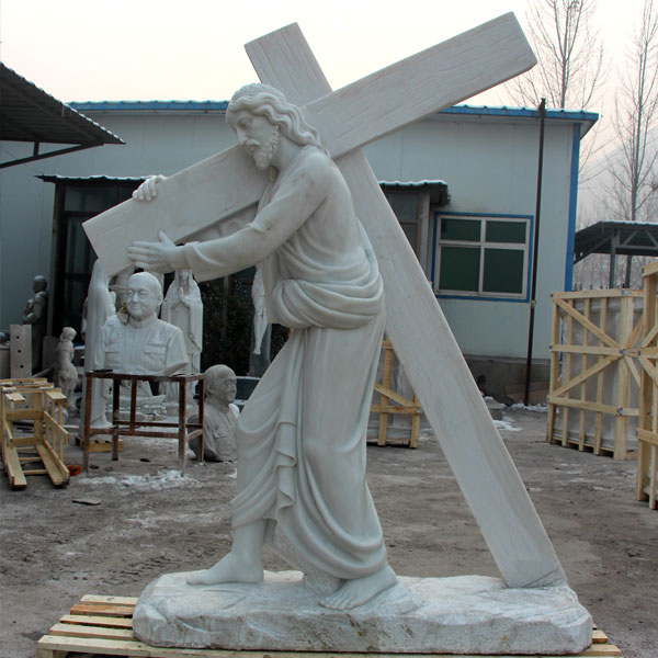 Religious Jesus Holding Cross Statue Garden Stone Sculpture for Sale CHS-290