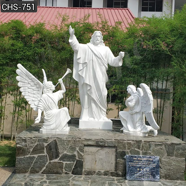 Life Size Religious Statues White Marble Jesus Christ with Angels Design CHS-751