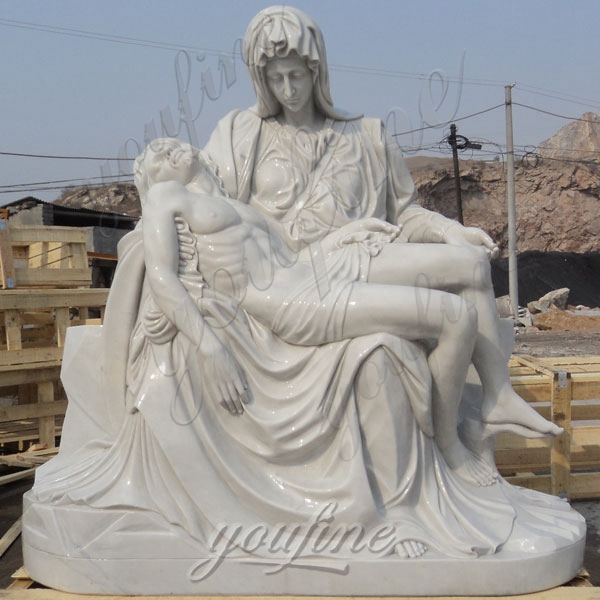 Hand Carved Marble Michelangelo’s Pieta Maria Holding Jesus Statue for Sale CHS-262