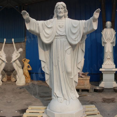 White Marble Jesus Statue with Open Arms