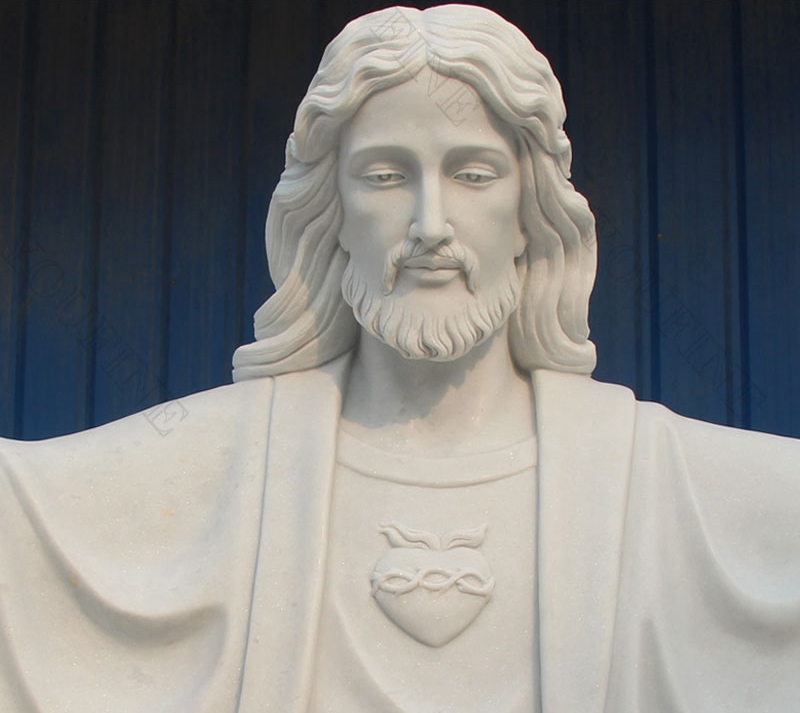 White Marble Jesus Statue with Open Arms for sale