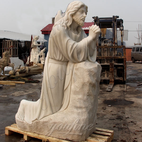 Religious Garden Sculpture Jesus Kneeling and Praying White Marble Statue for Sale CHS-295