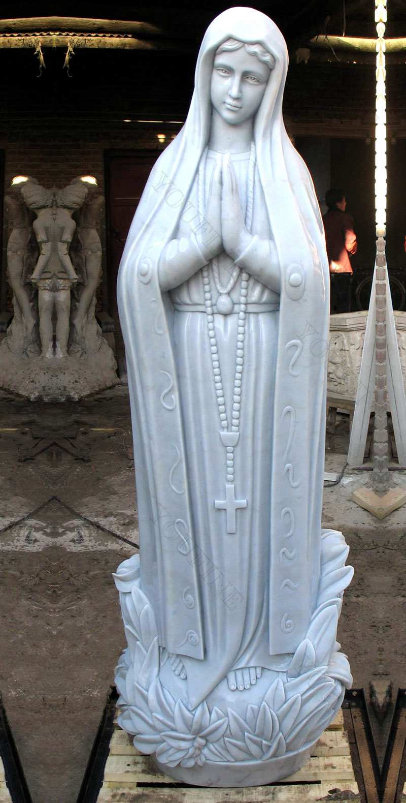 Hand Carved Blessed Our Lady of Lourdes Marble Statue for Sale