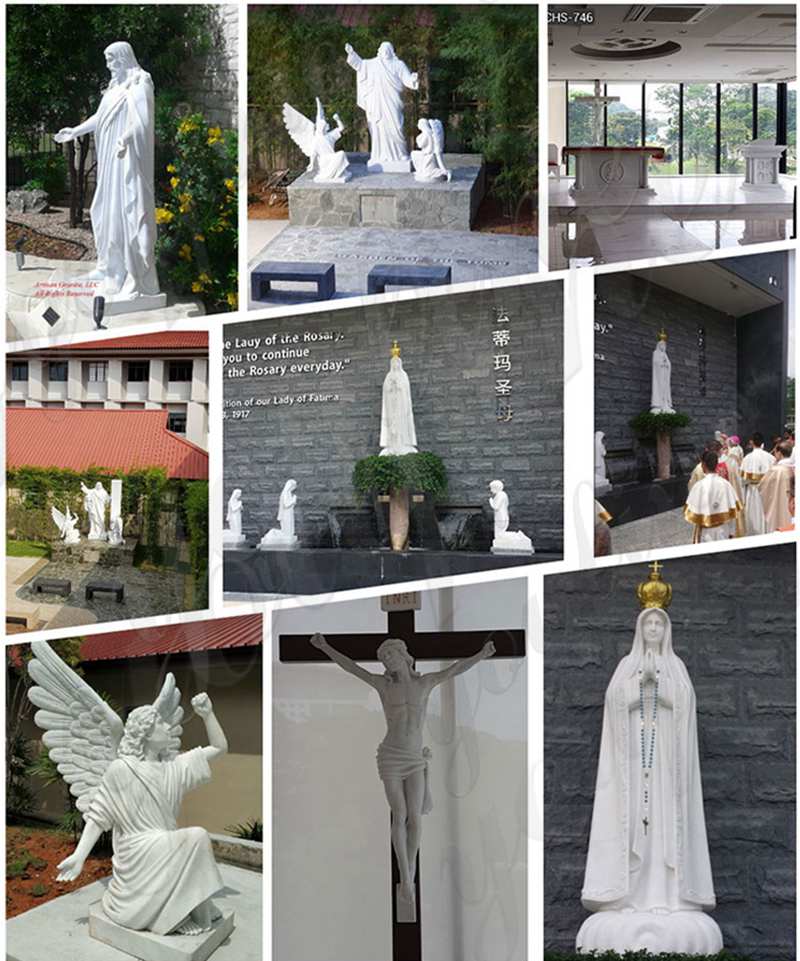 Hand Carved Blessed Our Lady of Lourdes Marble Statues