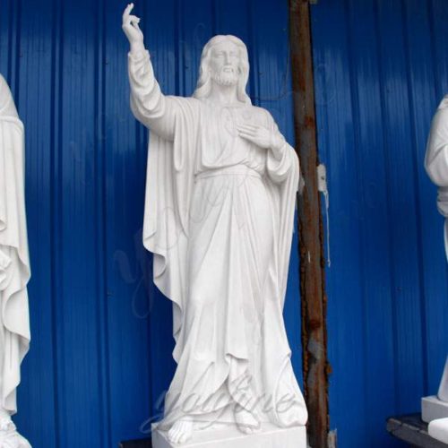 Life Size Religious White Marble Statue of Jesus with Sacred Heart