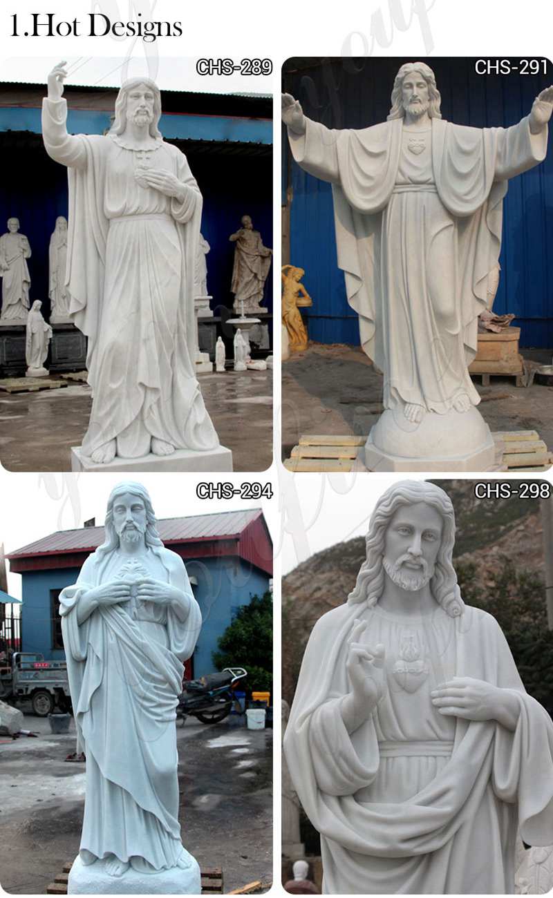 Classic Marble Life Size Jesus Statue with Hands Open for Sale