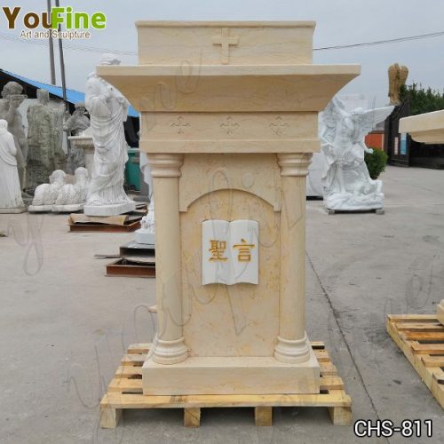 Classic Life Size Church Natural Beige Marble Pulpit for Sale