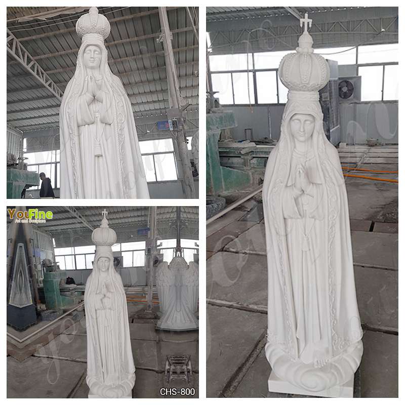 Hand Carved Religious Marble Our Lady of Fatima Statue