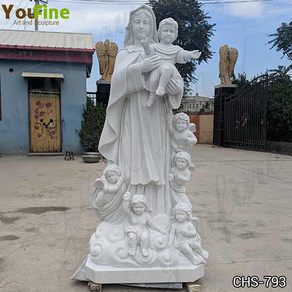 Hand Carved Marble Madonna and Children Statue for Sale CHS-793