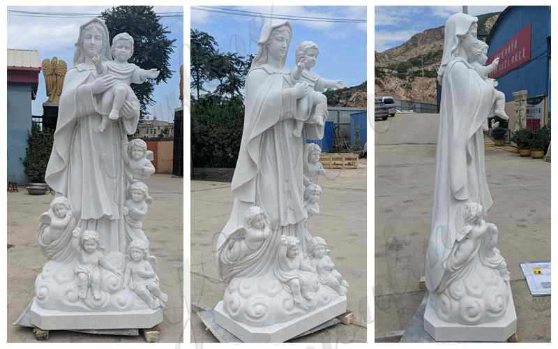 Hand Carved Marble Madonna and Children Statue