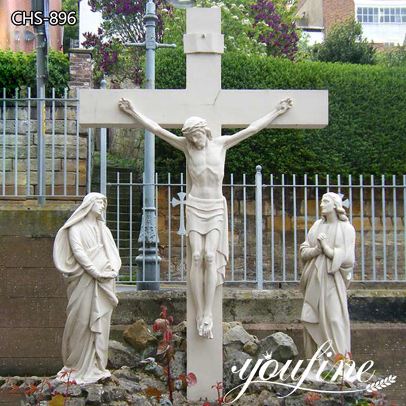 Life-size White Marble Jesus on the Cross Sculpture Supplier CHS-896