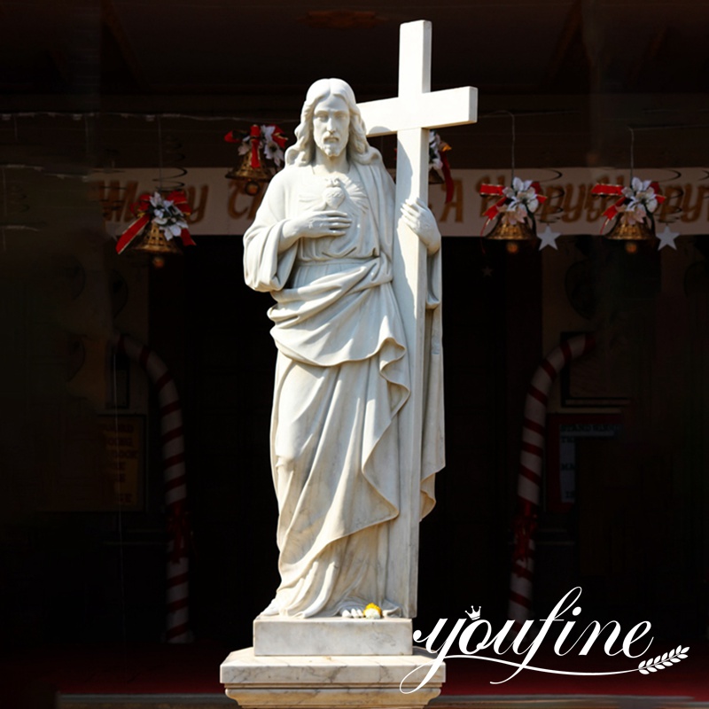 marble Jesus with cross statue-YouFine Sculpture
