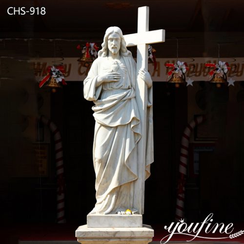 marble Jesus with cross statue-YouFine Sculpture1