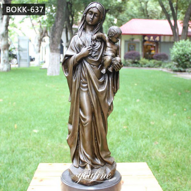Life-Size Garden Bronze Mary Holding Baby Jesus Statue for Sale