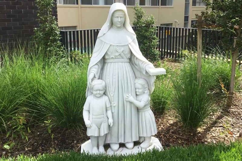 outdoor marble mary mackillop sculpture