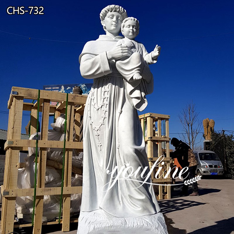 Outdoor White Marble Saint Anthony Holding Baby Jesus Statue