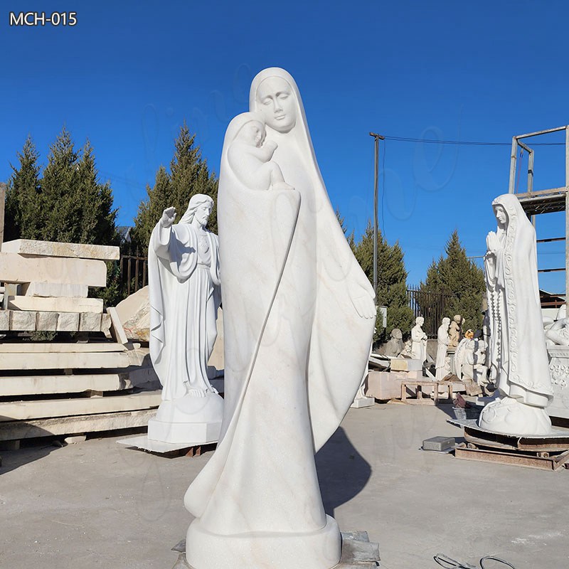 Abstract Marble Mary and Baby Jesus Statue for sale